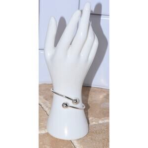 Modernist Adjustable Open Cuff Ball Tips Bangle Bracelet 925 Sterling Silver